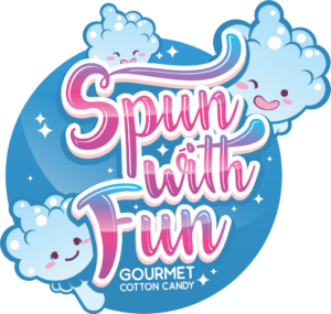 Spun with Fun logo with cotton candy graphics — gourmet cotton candy branding for events and treats