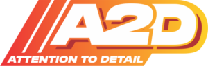 A2D logo with red and yellow text and tagline ‘Attention to Detail’ — precision-focused branding