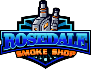 Rosedale Smoke Shop logo with stylized font, smoke effects, and bottle graphics — urban lifestyle branding