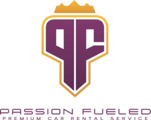 Passion Fueled logo with purple and gold PC initials — creative branding for visionary artists and makers